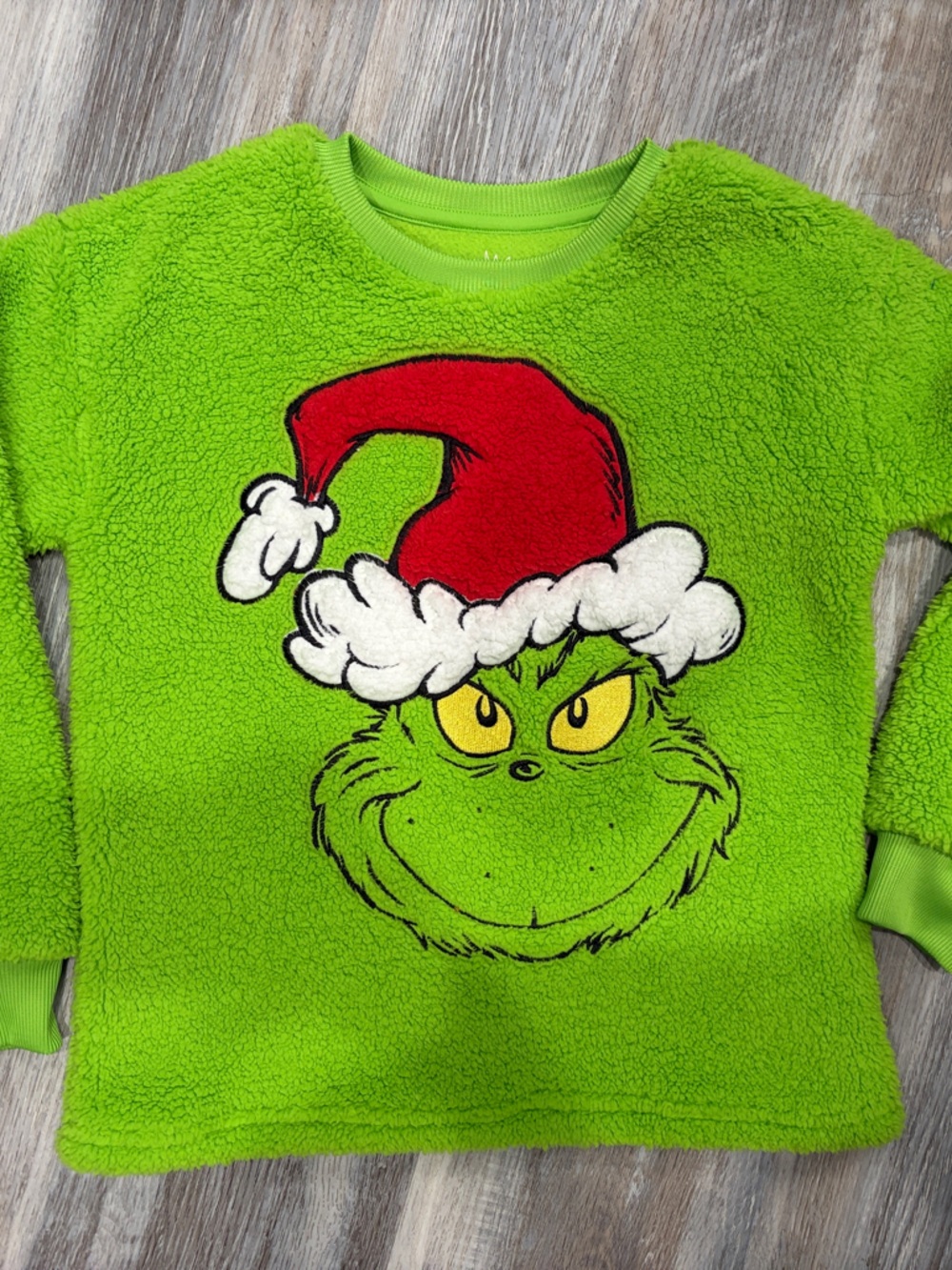 Kids' Fuzzy Grinch Holiday Top - Bright Green